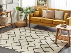 Alfombra De Algodón Beige Claro/negro 200 X 200 Cm ELDES