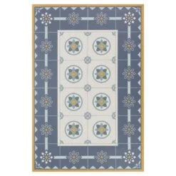Alfombra De Vinilo De Baldosas Hidráulicas Modernistas Azul 120x210cm DARIEN