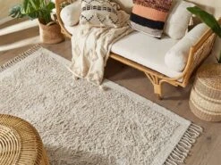 Alfombra De Algodón Beige Claro 140 X 200 Cm BITLIS