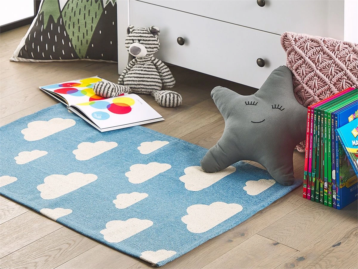 Alfombra De Algodón Azul/blanco 60 X 90 Cm GWALIJAR 1 Alfombra De Algodón Azul/blanco 60 X 90 Cm GWALIJAR