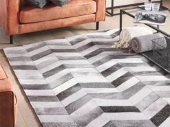 Alfombra De Piel De Vaca Marrón Oscuro/gris Claro/beige Claro 140 X 200 Cm AKSAZ