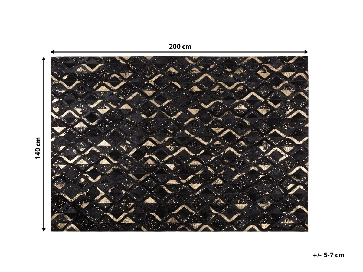Alfombra De Piel De Vaca Negro/dorado 140 X 200 Cm DEVELI 3 Alfombra De Piel De Vaca Negro/dorado 140 X 200 Cm DEVELI - Imagen 3