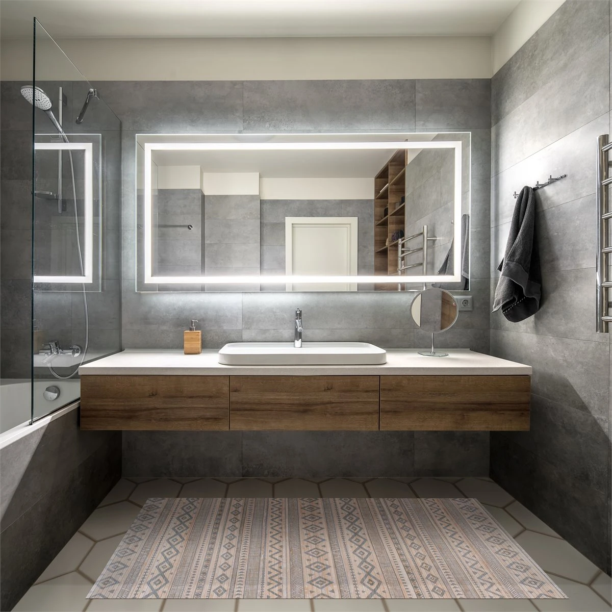 BAMBOO COOL -Alfombra Bambú Etnic Blanco-Gris, Sin Ribete Y Antideslizante, 80X150cm 2 BAMBOO COOL -Alfombra Bambú Etnic Blanco-Gris, Sin Ribete Y Antideslizante, 80X150cm - Imagen 2