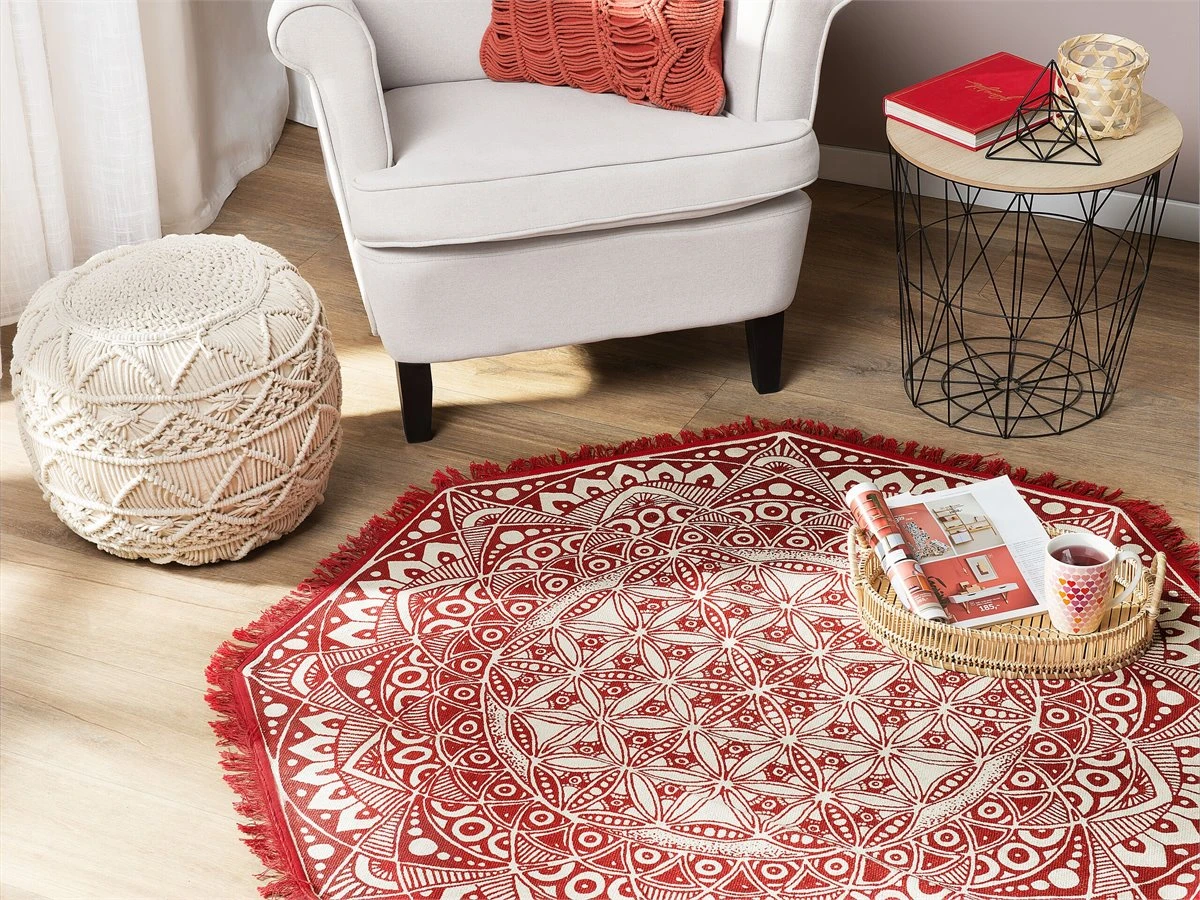 Alfombra De Algodón Rojo/blanco ø 120 Cm MEZITILI 1 Alfombra De Algodón Rojo/blanco ø 120 Cm MEZITILI