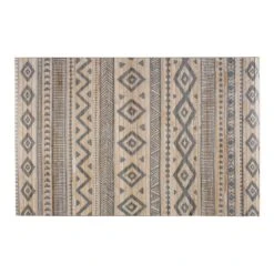 BAMBOO COOL -Alfombra Bambú Etnic Blanco-Gris, Sin Ribete Y Antideslizante, 160X240cm