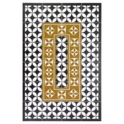 Alfombra Vinilo De Baldosas Hidráulicas Modernistas Negro 180x180cm LABUAN