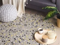 Alfombra De Lana Gris Claro/blanco/amarillo/negro ⌀ 140 Cm PENEK