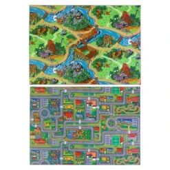 Alfombra De Carreteras Y Dinosaurios Reversible Multicolor 95x133cm DINOCITY