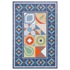 Alfombra Vinilo De Baldosas Hidráulicas Boho Azul 120x120cm PANDORA