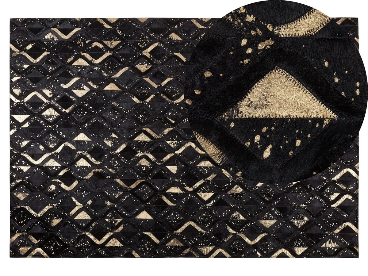 Alfombra De Piel De Vaca Negro/dorado 140 X 200 Cm DEVELI 2 Alfombra De Piel De Vaca Negro/dorado 140 X 200 Cm DEVELI - Imagen 2