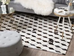 Alfombra De Piel De Vaca Beige Claro/blanco/marrón 140 X 200 Cm ALPKOY