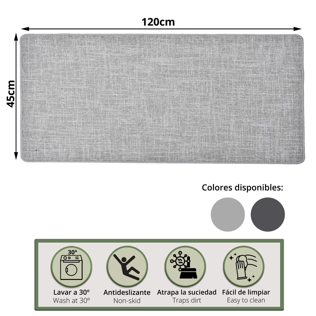 AlfombraOriane 45X120Cm De Poliéster Tejido - Gris Claro 2 AlfombraOriane 45X120Cm De Poliéster Tejido - Gris Claro - Imagen 2