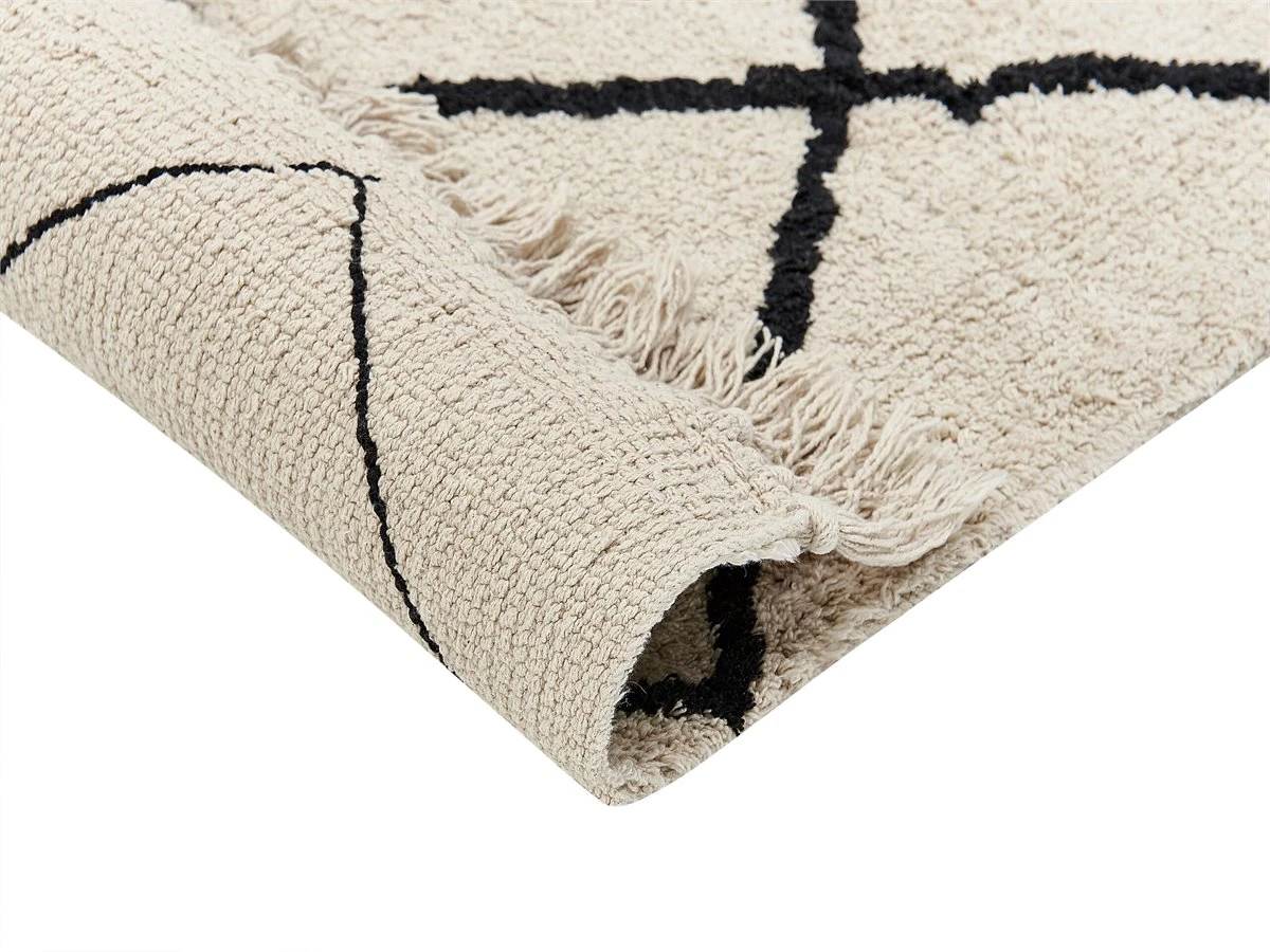 Alfombra De Algodón Beige Claro/negro 200 X 200 Cm ELDES 5 Alfombra De Algodón Beige Claro/negro 200 X 200 Cm ELDES - Imagen 5