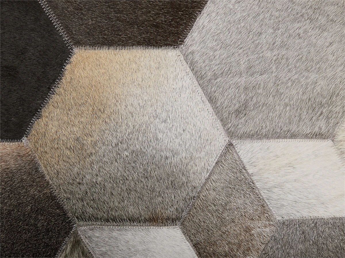 Alfombra De Piel De Vaca Gris Grafito/blanco Crema 160 X 230 Cm SASON 7 Alfombra De Piel De Vaca Gris Grafito/blanco Crema 160 X 230 Cm SASON - Imagen 7